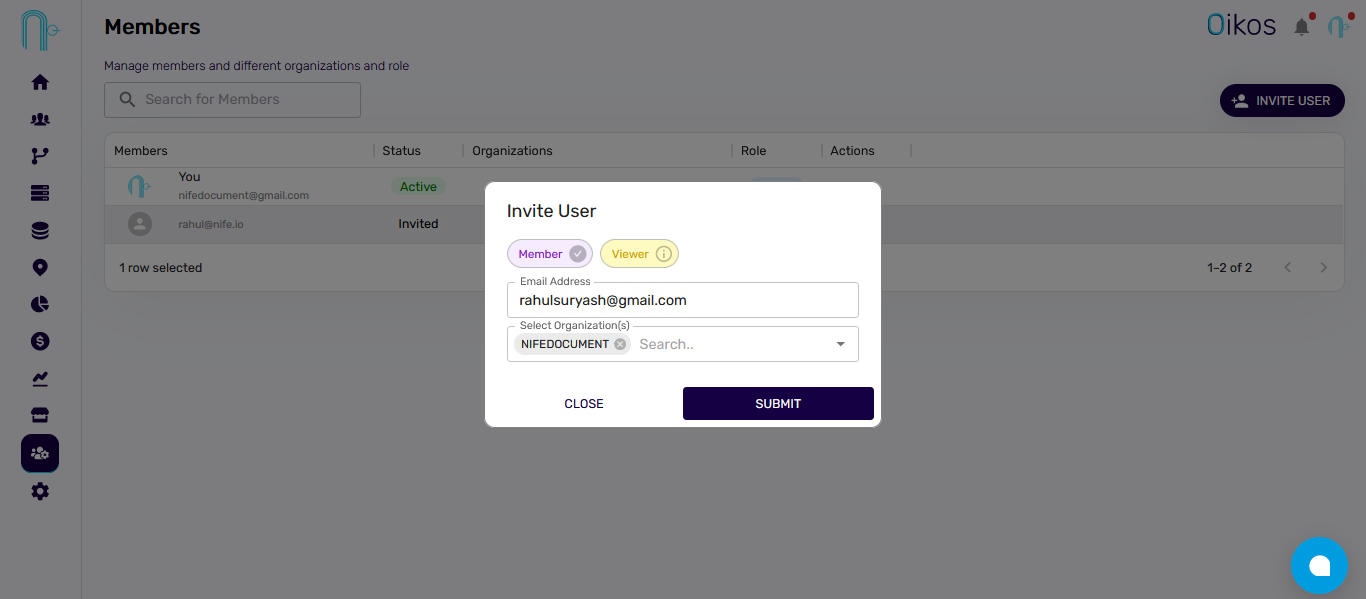 invite user