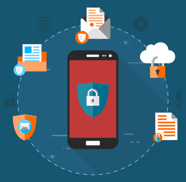 Smartphone with a padlock icon, symbolizing data secured
