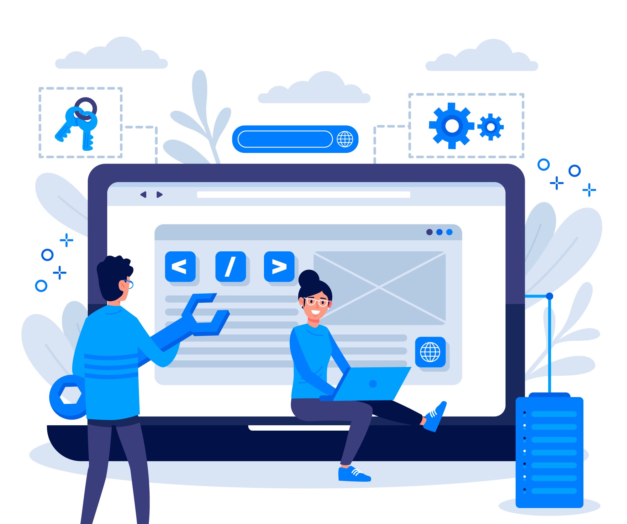 Developers working on website coding and security. 
